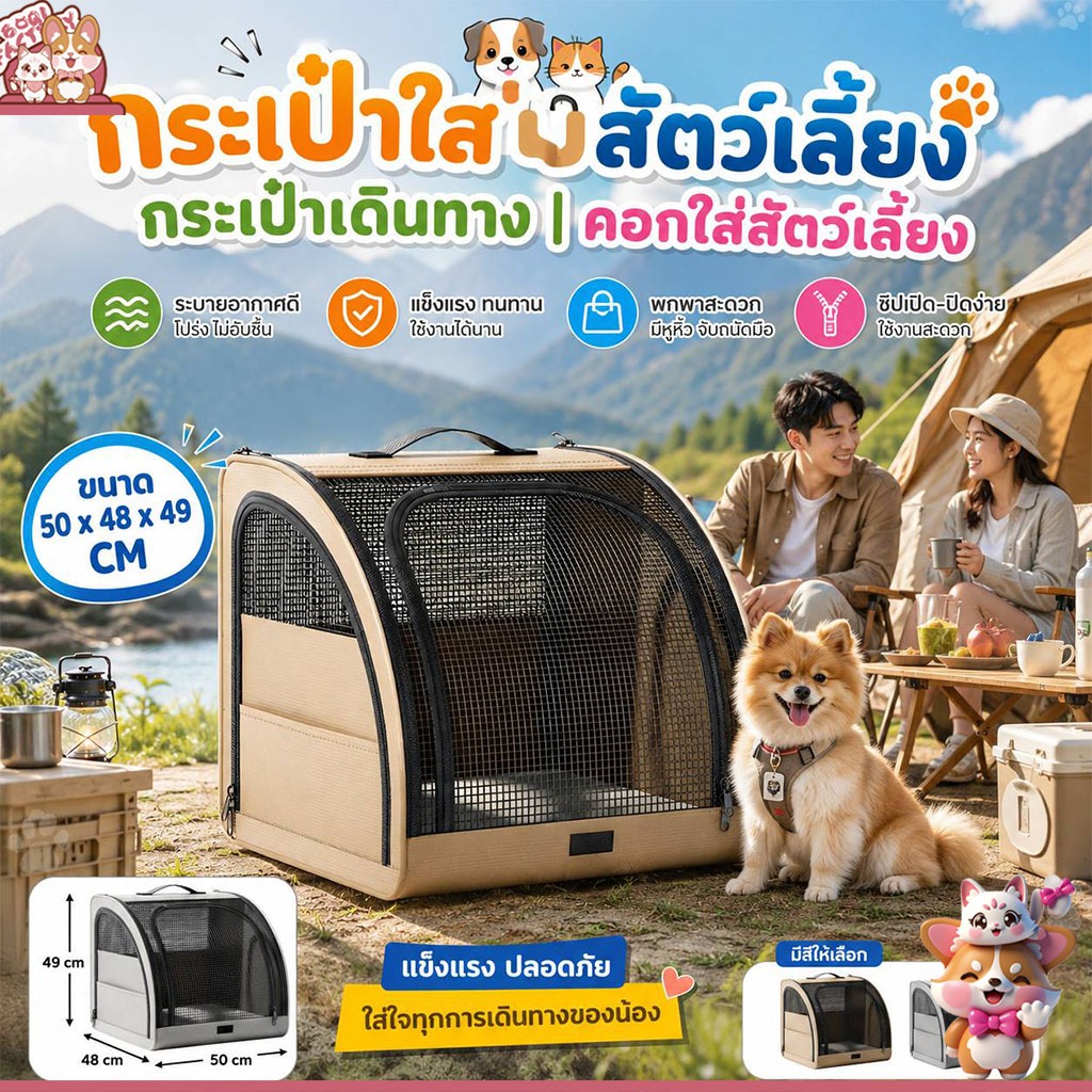 Boqi Factory กระเป๋าใส่สัตว์เลี้ยง พับเก็บได้ กระเป๋าเดินทางสัตว์เลี้ยง คอกพกพา สำหรับสุนัขและแมว Showbag