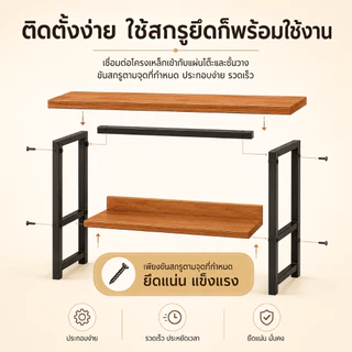 โต๊ะคอมพิวเตอร์พร้อมชั้นวางหนังสือ 2 ชั้น โต๊ะเรียน โต๊ะทำงาน โครงเหล็กแข็งแรง เหมาะห้องนอน โฮมออฟฟิศ เฟอร์นิเจอร์บ้าน