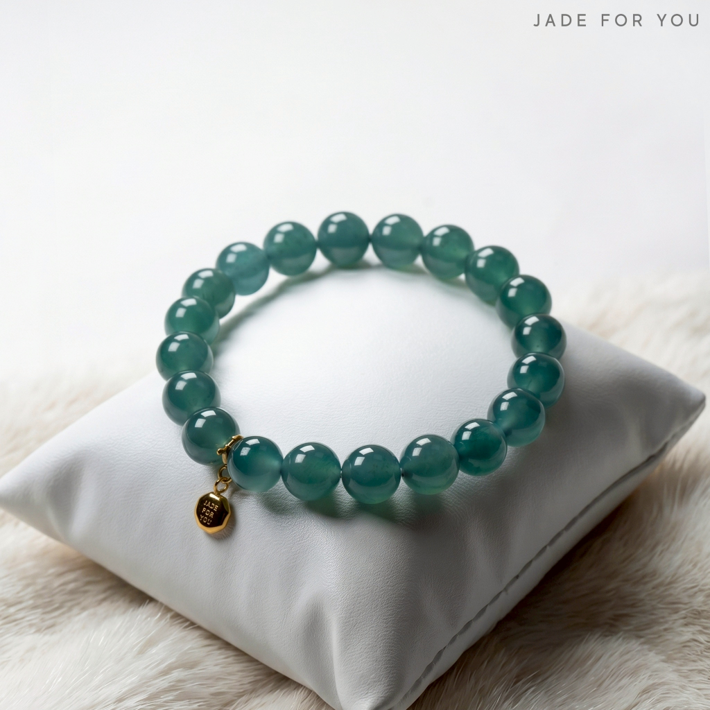 สร้อยข้อมือหยกโอเชี่ยนบลู 9.6 mm. Jadeite Type A (Guatemala) - JADE FOR YOU