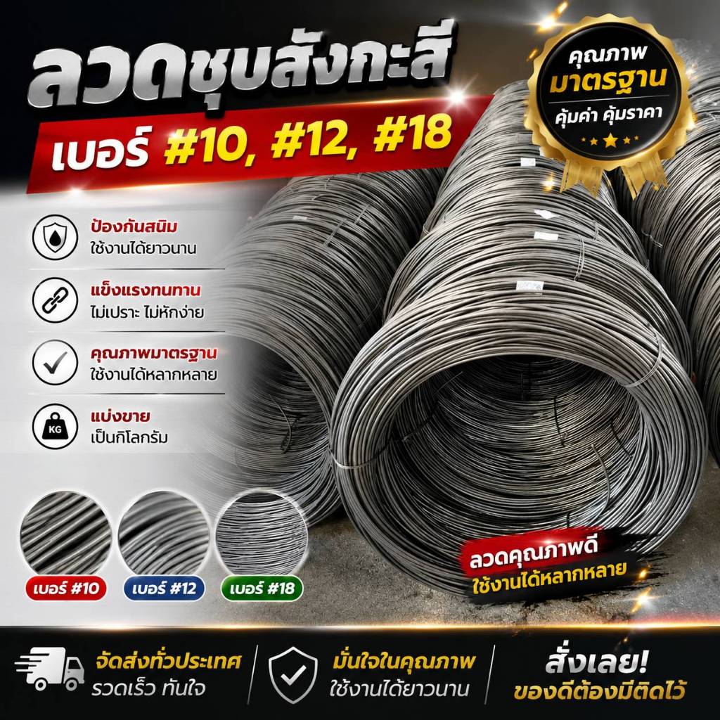 (พร้อมส่งมากจ้ะ)ถูกสุด!ลวดชุบสังกะสี/ลวดขาว#10/#12/#18ขดละ1กก. ส่งด่วน ส่งไว SSV EZY