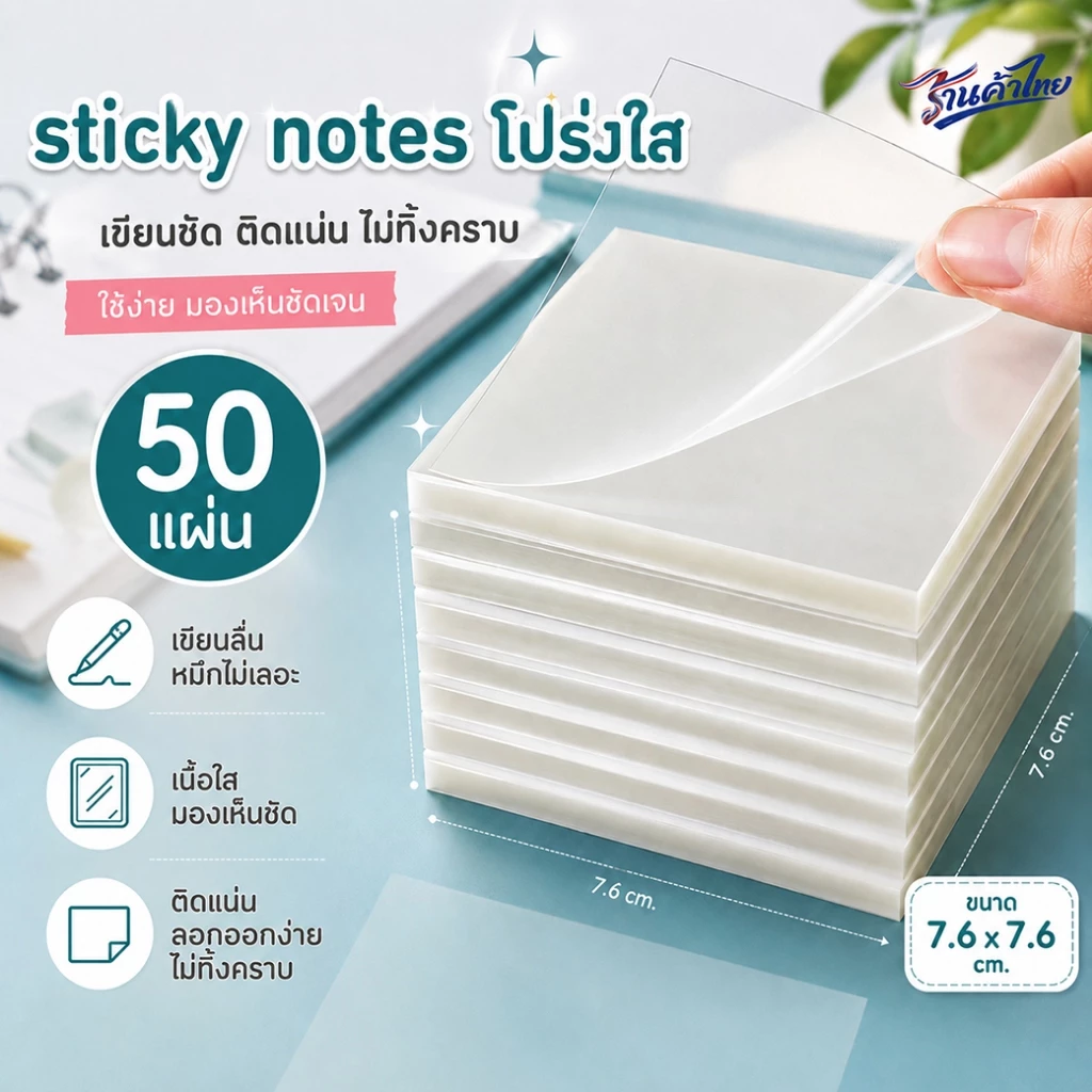 🌈กระดาษโน๊ตใส💦Sticky Note ใช้เขียนเน้นข้อความในหนังสือไม่เลอะนำไปใช้ต่อได้✔️กระดาษโน้ตกาวในตัวแบบใส