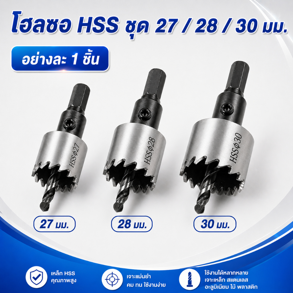 ดอกเจาะโฮลซอ ไฮสปีด HSS เจาะแผ่นเหล็ก อลูมิเนียม พลาสติก Hole Saw Tooth HSS Steel Drill Bit Set Cutter Tool For Metal