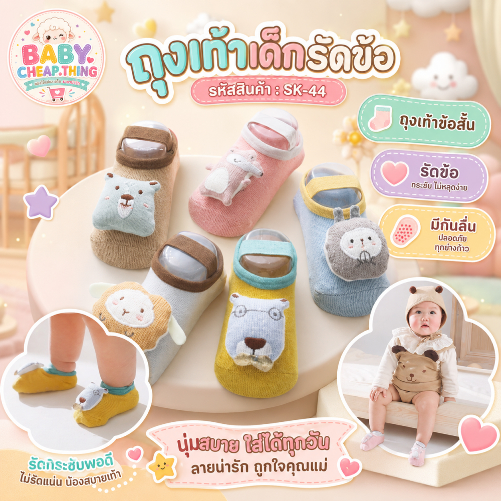 ถุงเท้ารัดข้อ (Sk44) - ถุงเท้าเด็กรัดข้อ ติดตุ๊กตานูน V.4