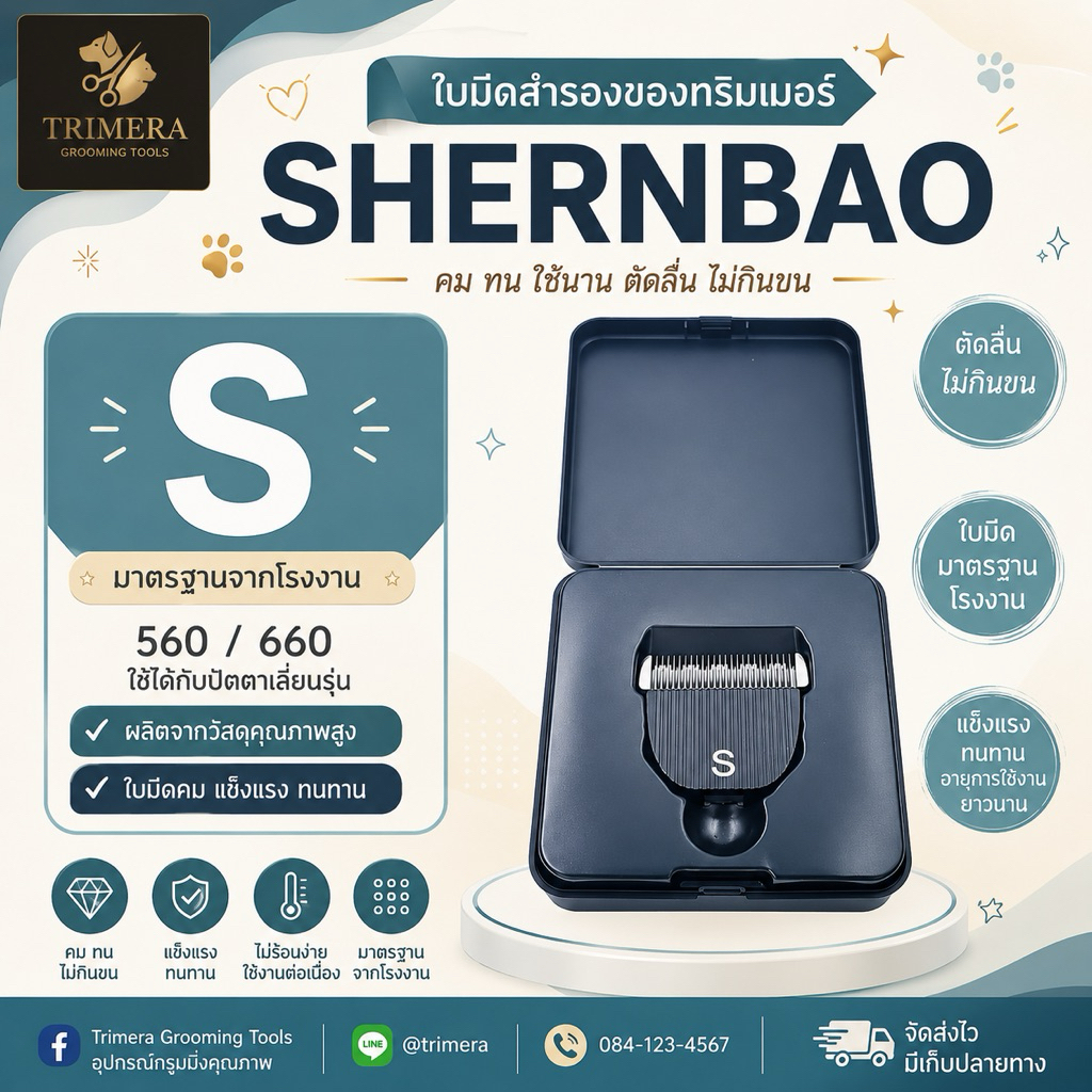 ใบมีดสำรอง เบอร์ S ตัดขนสุนัข สำหรับ Shernbao รุ่น PGC 660 และ 560