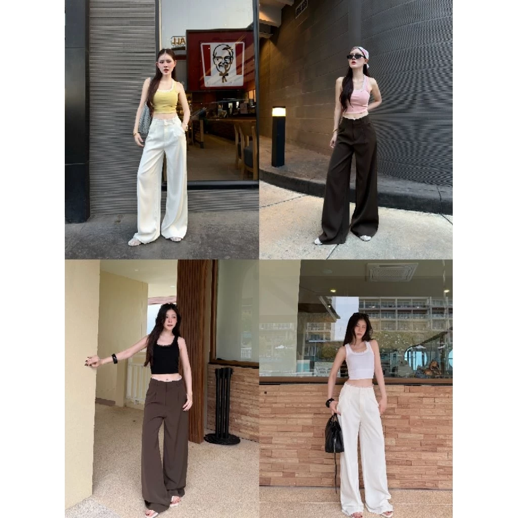NEW COLLECTION AURA PANTS กางเกงผ้าลิลลี่แต่งขอบลูกไม้