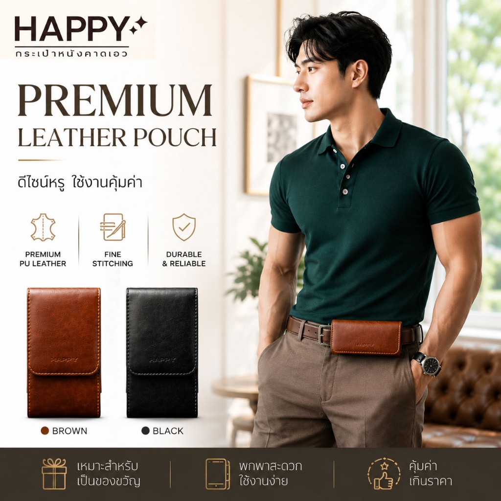🔰 HAPPY (นอน/ตั้ง) ซอง กระเป๋าคาดเอวใส่โทรศัพท์ มือถือ เหน็บเอว มีหลายขนาด ใส่มือถือได้ทุกรุ่น