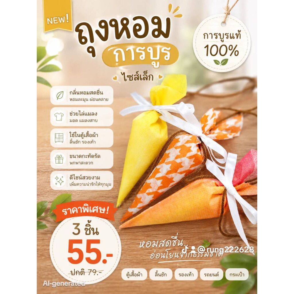 การบูรหอมแพค3ชิ้นราคาดีๆทำใหม่ทุกวันกลิ่นจึงหอมนาน