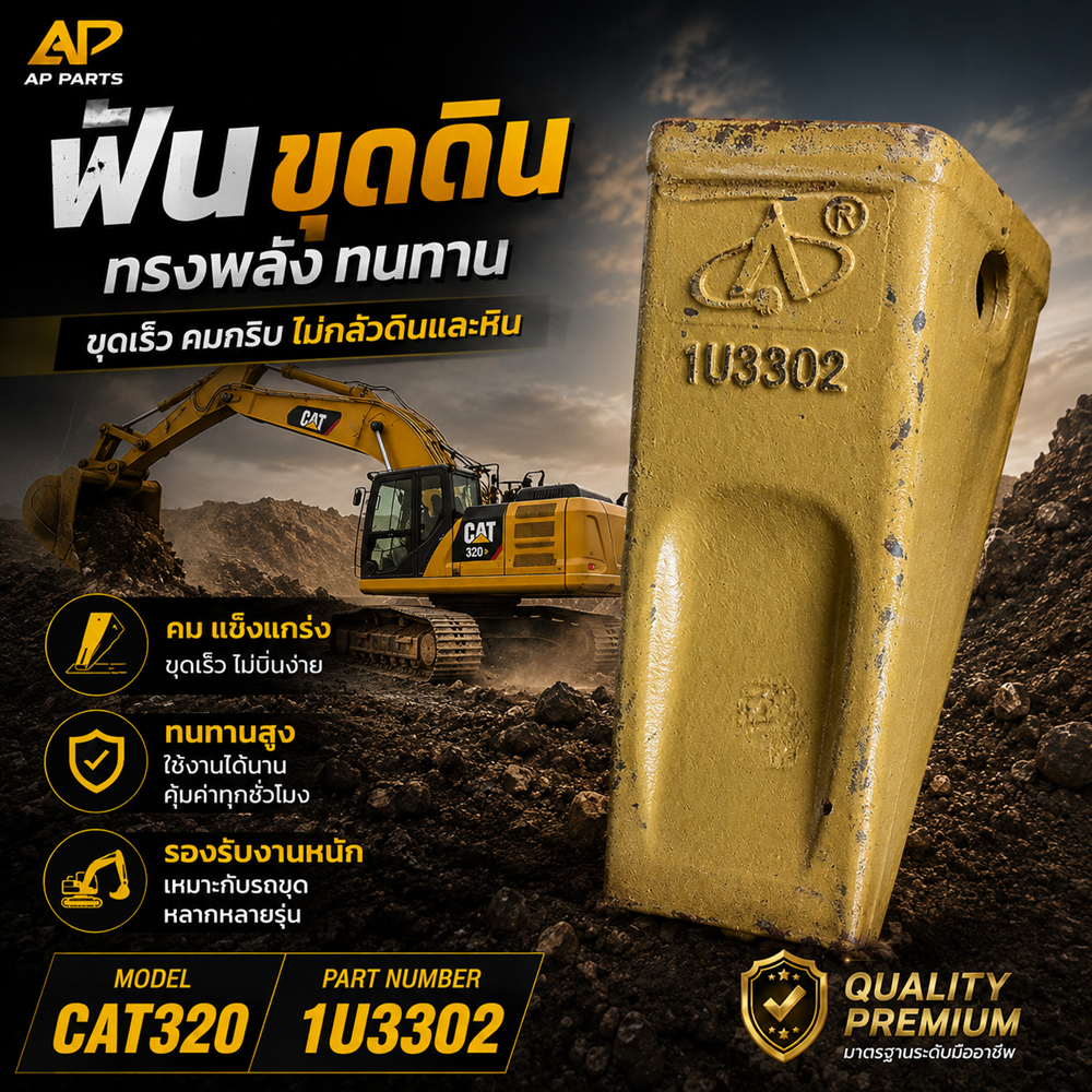 ฟันบุ้งกี๋/ ฟันรถขุด /ฟันขุดดิน 1U3302 /CAT320 ฟันแม็คโคร, bucket tooth, excavator tooth, อะไหล่รถขุ