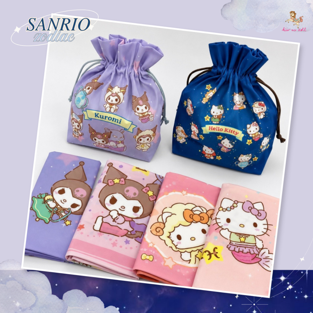 Kiss me doll ผ้าพันคอ ผ้าคลุมไหล่ Sanrio Zodiac 12 ราศี ขนาด 100x100 ซม. ลิขสิทธิ์แท้
