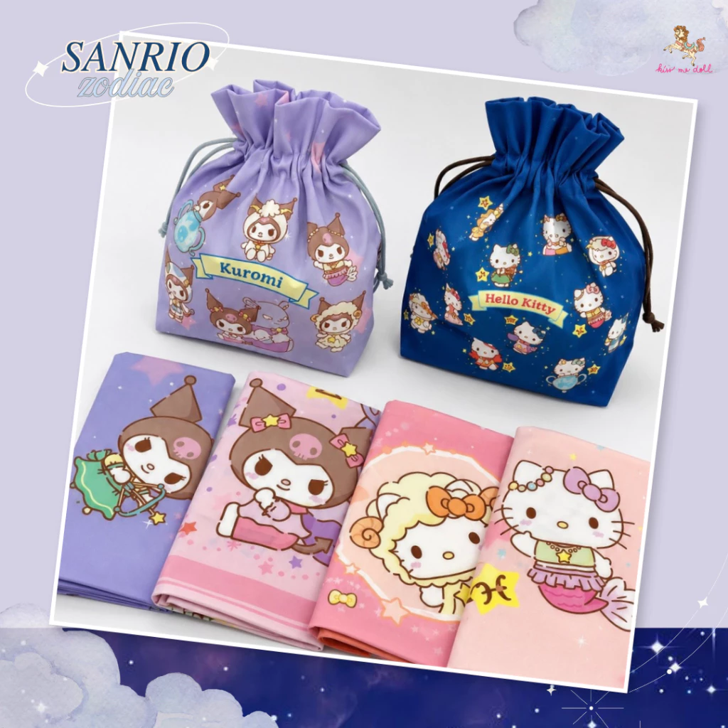 Kiss me doll ผ้าพันคอ ผ้าคลุมไหล่ Sanrio Zodiac 12 ราศี ขนาด 100x100 ซม. ลิขสิทธิ์แท้