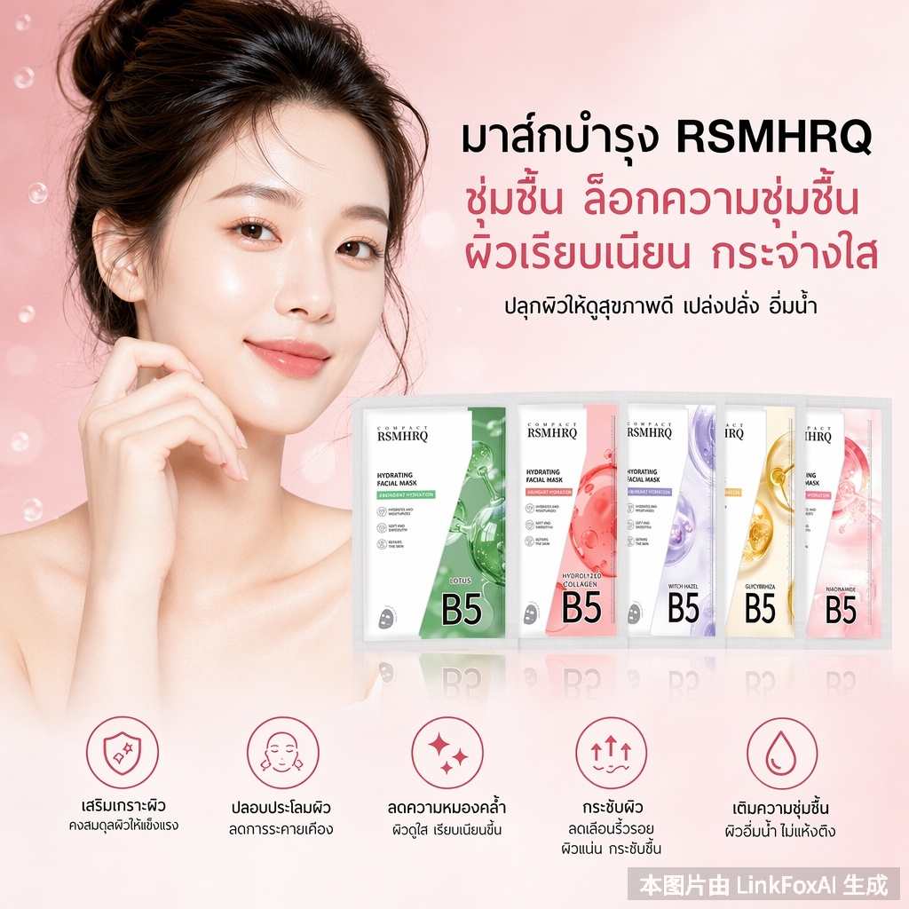 【1กล่อง x 10ชิ้น】B5 FACIAL MASK แผ่นมาส์กบำรุงผิวหน้า 4 สูตร โปรวิตามิน B5 พลัส 5 สูตร