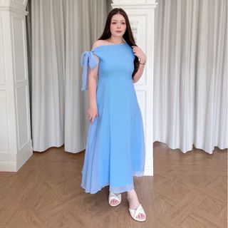 Lady M | ELISE FLOW DRESS plussize เดรสยาวสำหรับสาวอวบ ดีไซน์เปิดไหล่ข้างเดียว ผ้าชีฟรอง ไฮโซติดแกลม ใส่ออกงาน ทางการ
