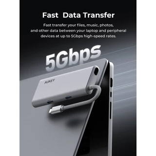 AUKEY UH-CUH07 ฮับ OfficeDok 7-in-1 Lite USB-C Hub รองรับ 4K60Hz USB-C Power Delivery 100W USB 5Gbps, SD/TF Card Reader