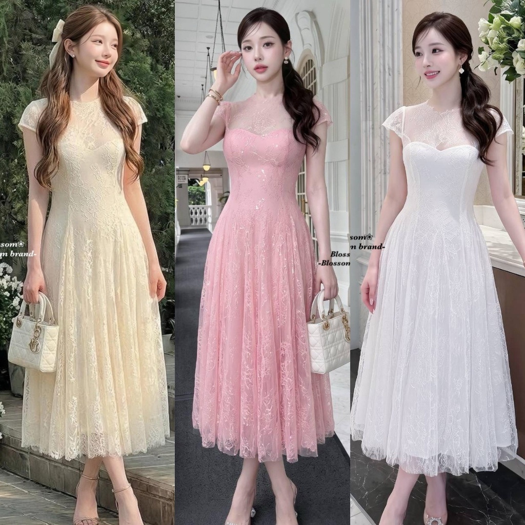❣️พร้อมส่ง📌 Blossom เดรสลูกไม้ มีซับใน ทรงสวย ลุกคุณหนู ใส่ออกงาน ดินเนอร์ งานแต่ง ออกเดท งานบวช แฟนนาค