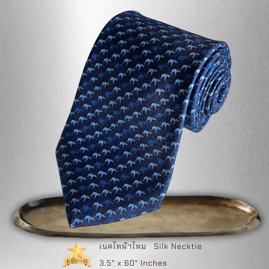 เนคไท ผ้าไหม ผ้าไหมพิมพ์  ช้างกรมท่า Silk Necktie printed  navy elephants -จิม ทอมป์สัน -Jim Thompso