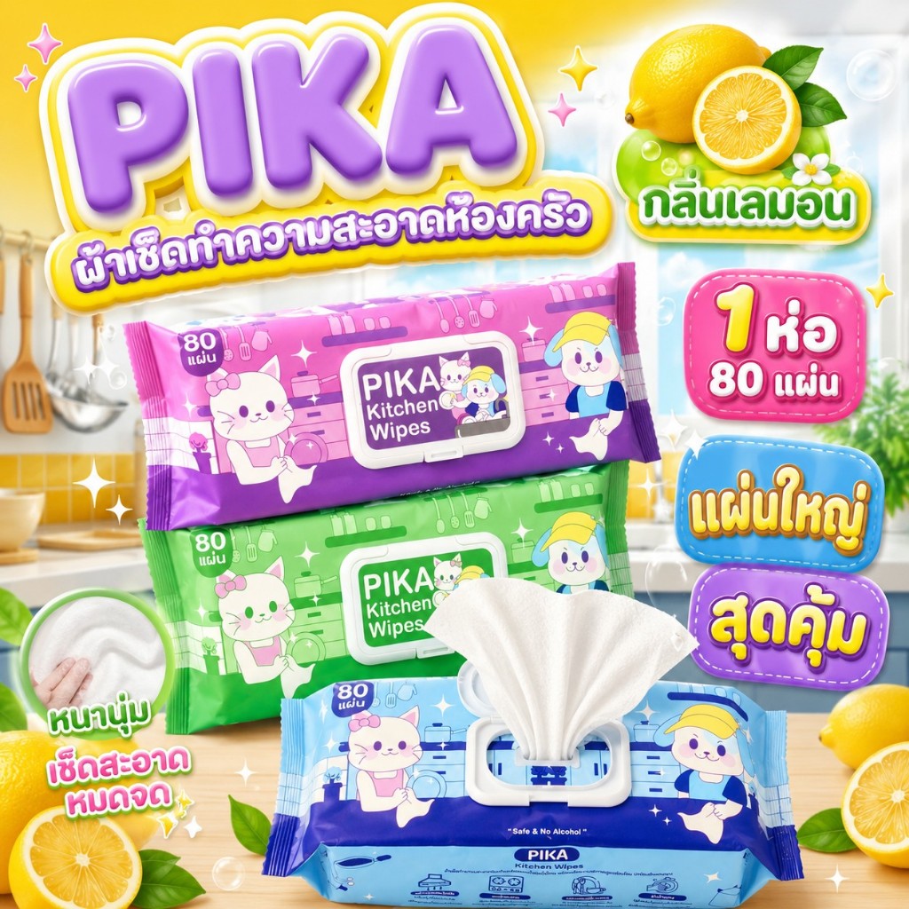 (ทิชชู่เช็ดห้องครัว) ทิชชู่เปียกทำความสะอาดห้องครัว ผ้าเปียกทำความสัอาด กำจัดคราบน้ำมันในครัว
