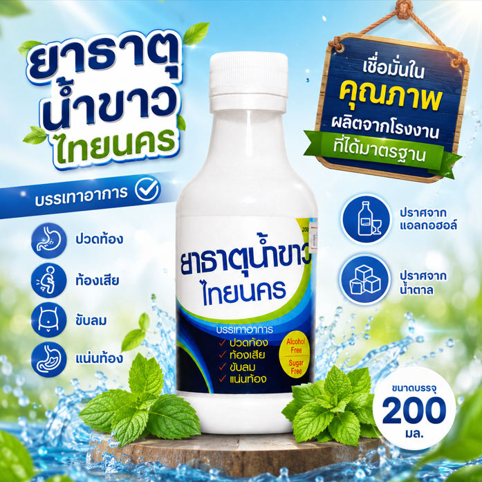 ไทยนคร ยาน้ำขาวไทยนคร ขนาด200ml. ยาธาตุน้ำขาว มีราคาส่ง