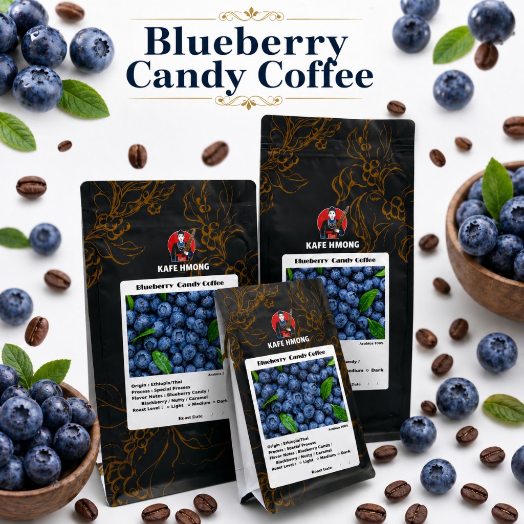 เมล็ดกาแฟคั่ว กลิ่นและรสชาติโทนเบอร์รี่หอมๆ Blueberry Candy Coffee