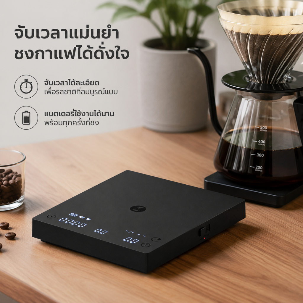 ตาชั่งกาแฟ 0.2-2000g ละเอียด 0.1g มีจับเวลา TIMEMORE Black Mirror Basic 3