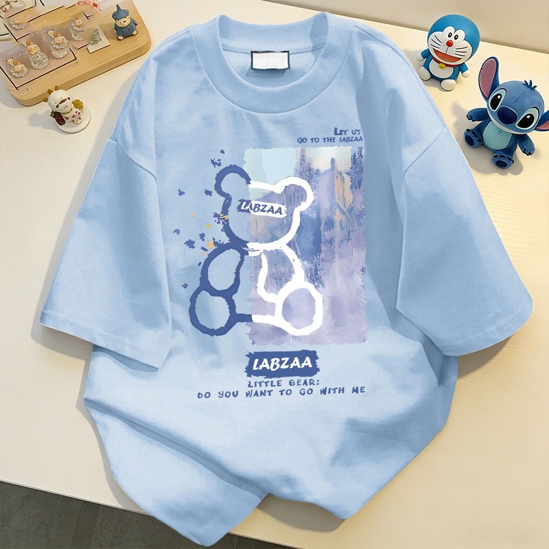 ส่งจากไทย พร้อมส่ง เสื้อยืดคอกลม แขนสั้น โอเวอร์ไซซ์ ใส่สบาย ลวดลายหมีน้อย 7.14
