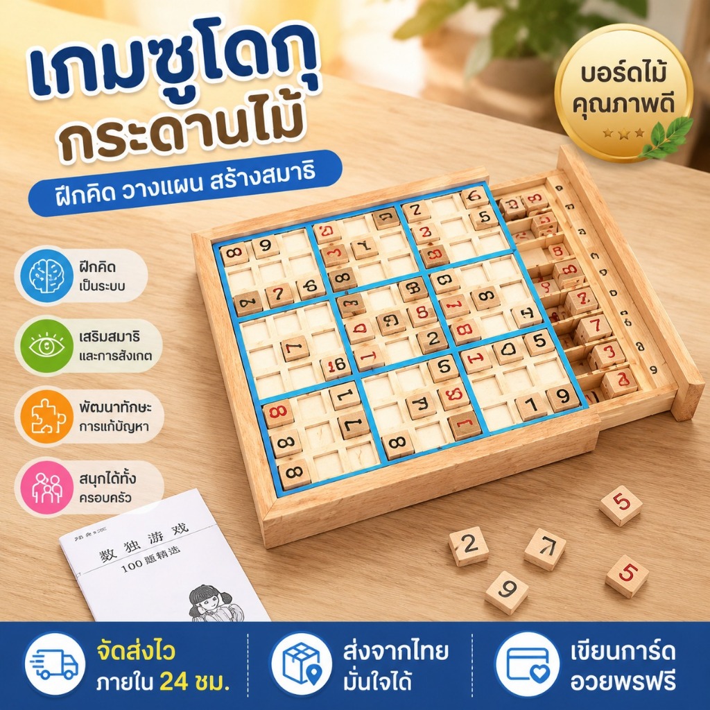 ซูโดกุ ปริศนาตัวเลข SUDOKU กระดานไม้ & สมุดแม่เหล็กพกพา ฝึกสมอง ไขปริศนาตัวเลข (มีสินค้าพร้อมส่ง)