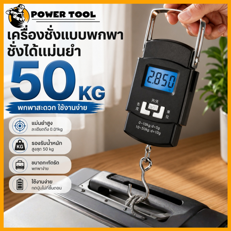 เครื่องชั่งกระเป๋าเดินทาง ดิจิตอลพกพา ความจุสูงสุด 50 กก. หน้าจอชัดเจน ป้องกันการโหลดเกิน แถมแบตเตอรี่ฟรี พร้อมส่ง