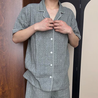 ชุดนอน pajamas ชุดนอนผ้านิ่ม ชุดนอนคู่รัก แขนสั้น คอตตอน100% ผ้านิ่มใส่สบาย ขนาดM/L สไตล์ญี่ปุ่น ลิขสิทธิ์แท้