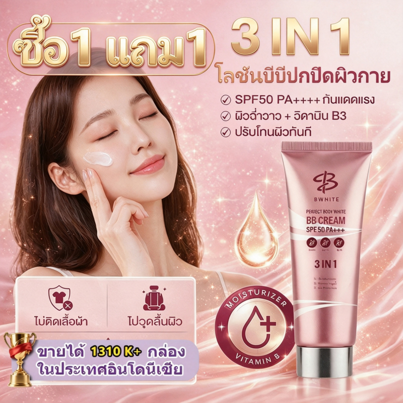 ซื้อ 1แถม1 BB Cream บีบีครีมผิวกาย 3IN1 SPF50 PA+++ กันแดด ปรับสีผิว ชุ่มชื้น ไม่ติดเสื้อผ้า 150ml