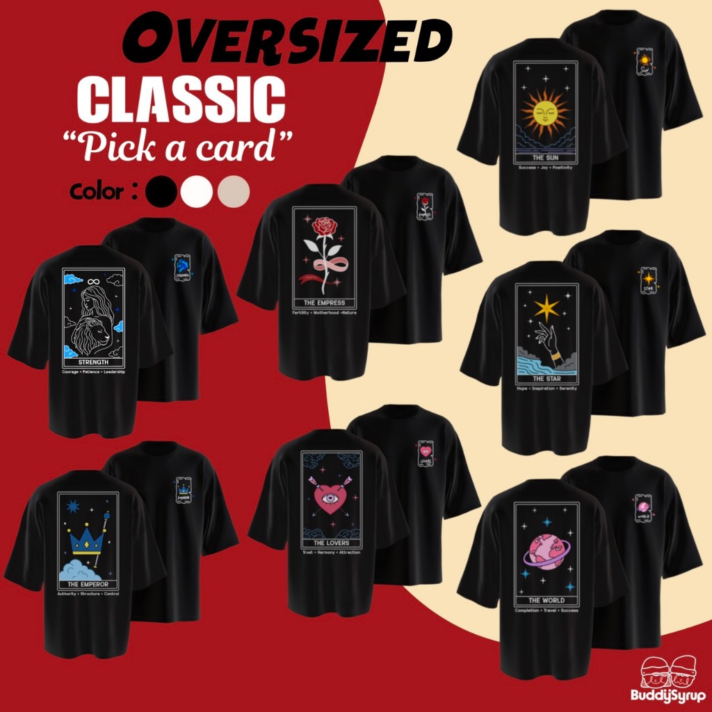 Buddysyrup เสื้อยืด Oversized (Classic Collection) - Pick a card ผ้านุ่มอยู่ทรง ไม่ย้วย ระบายอากาศได้ดี