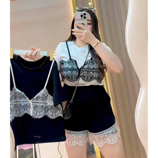 🎀SETเสื้อยืดแต่งดีเทลลุกไม้+กางเกงขาสั้น(พ7+ท14)🎀#สาวอวบ