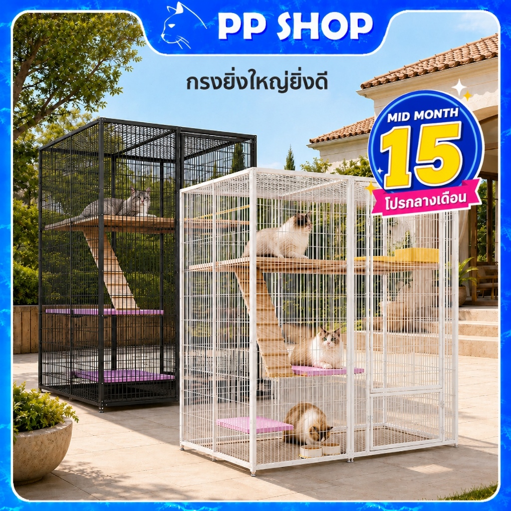 🐱กรงขังแมว Pet Cage พื้นที่ว่างขนาดใหญ่ ป้องกันไม่ให้สัตว์เลี้ยงหลบหนี กรงแมว คอกกั้นสัตว์เลี้ยง ก