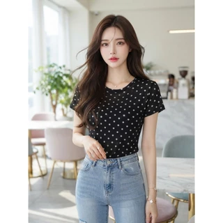 A1081 เสื้อยืดลายจุด & ลายดอก ไอเทมใส่ง่าย แมทช์ได้ทุกวัน ทรงเบสิก