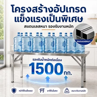 🔥จัดส่งจากไทย🔥โต๊ะพับ โต๊ะพับพกพา 304สแตนเลส ทนทาน รับน้ำหนักได้ 1500kg ไม่ต้องติดตั้ง ขนาด80/100/120/140CM