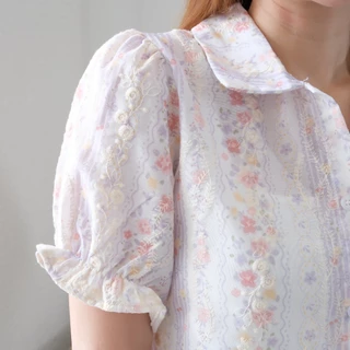 Lawyer Store [723321] เสื้อลูกไม้ คอปก แขนจั๊ม ลายดอก ผ้าลูกไม้ทั้งตัว สวมใส่สบาย เหมาะสำหรับวันลำลอง เสื้อผู้หญิง