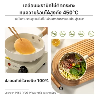 Simplus ชุดหม้อกระทะ 3 ชิ้น เคลือบเซรามิกไม่ติด 16ซม กระทะ+หม้อนม ฝาแก้ว ปลอด PTFE สำหรับไข่และเมนูเล็ก GUOJ042