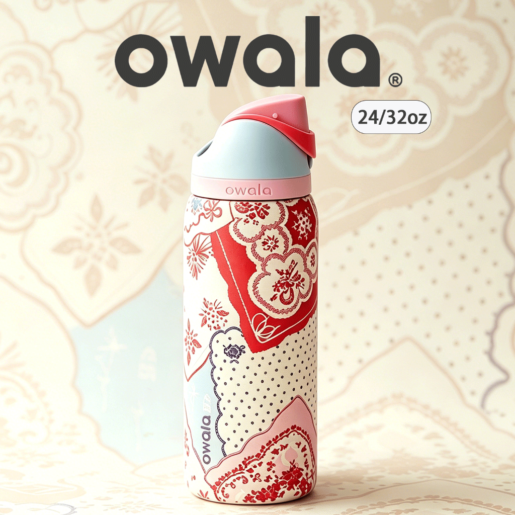 (พร้อมส่ง🇹🇭 โค้ดลด) Owala Hankie FreeSip 24/32oz กระบอกเก็บร้อนเย็น ลายผ้าพันคอน่ารัก สแตนเลส316 กันรั่ว ของแท้ USA