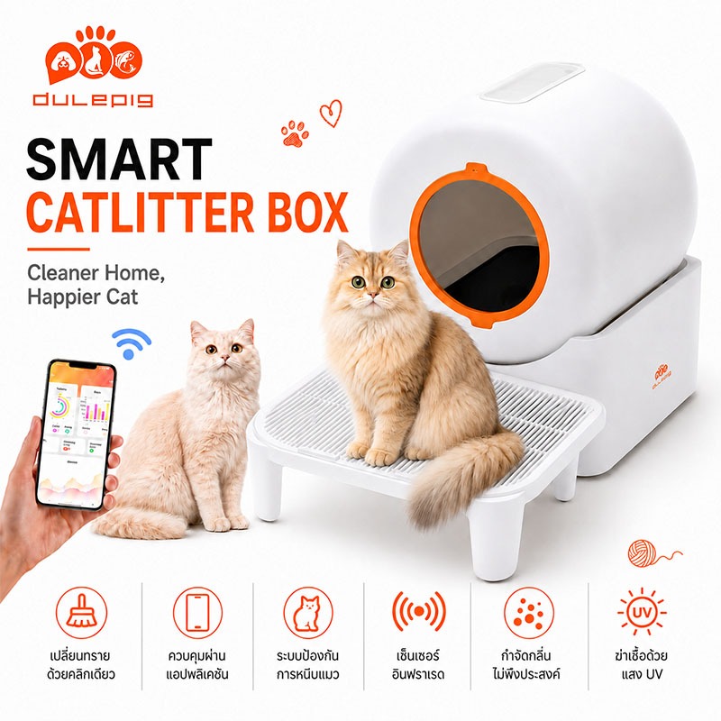 Smart cat litter box ห้องน้ำแมวอัตโนมัติ ความจุขนาดใหญ่ ออกแบบกล่องสูง ตักอัตโนมัติ ควบคุมด้วยแอป กล่องทรายแมวขนาดใหญ่