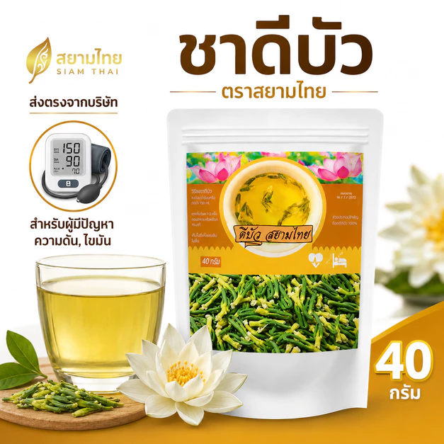 ชาดีบัวสยามไทย ดีบัวใหญ่ ออร์แกนิค สมุนไพร คัดเกรดAAA 40g