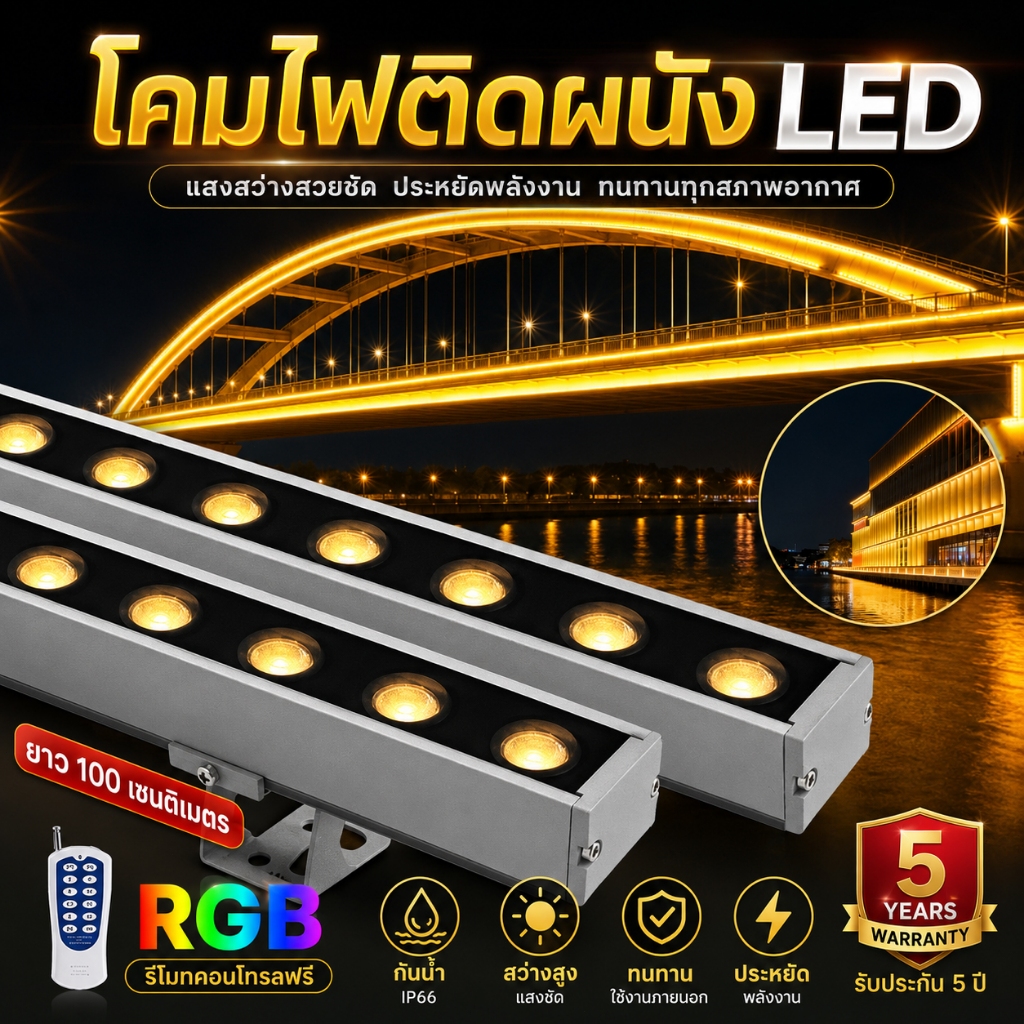 ไฟส่องสวน LED RGB พร้อมรีโมท เปลี่ยนสีได้ กันน้ำ IP65, โคมไฟติดผนังภายนอกสำหรับบ้าน รั้ว อาคาร โรงแรม ติดตั้งง่าย