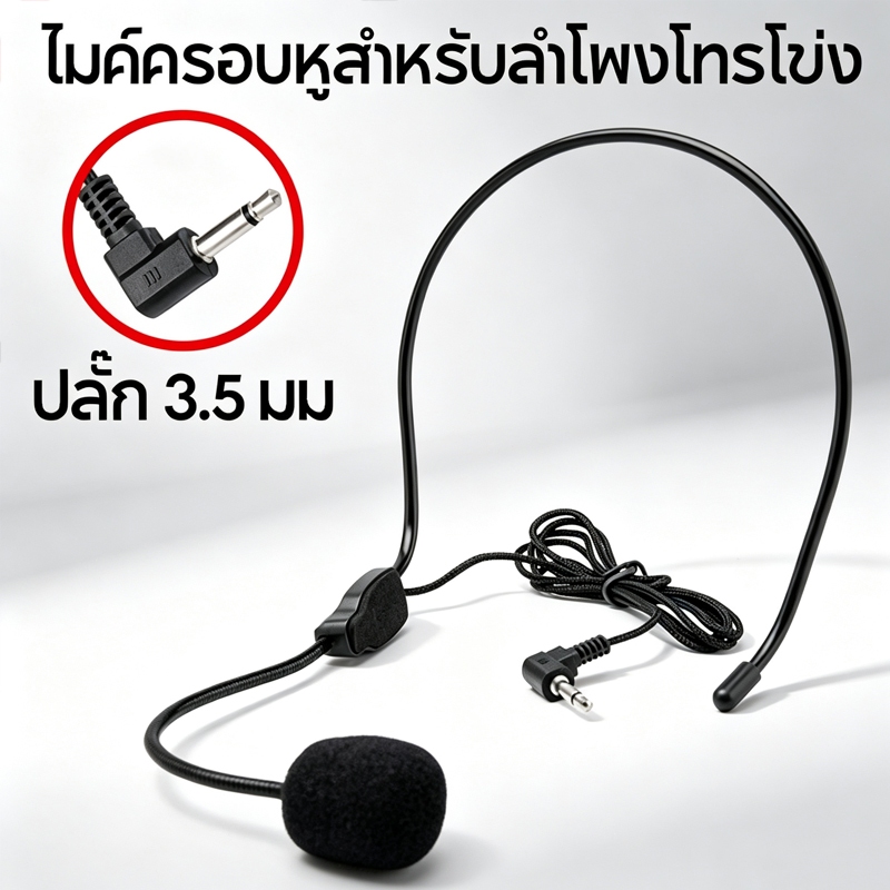 ไมค์คาดหู สายปลั๊ก 3.5 มิลลิเมตร ไมโครโฟนสำหรับลำโพงโทรโข่ง เหมาะครูบรรยาย มัคคุเทศก์ ประชุม ขายของตลาดกลางคืน