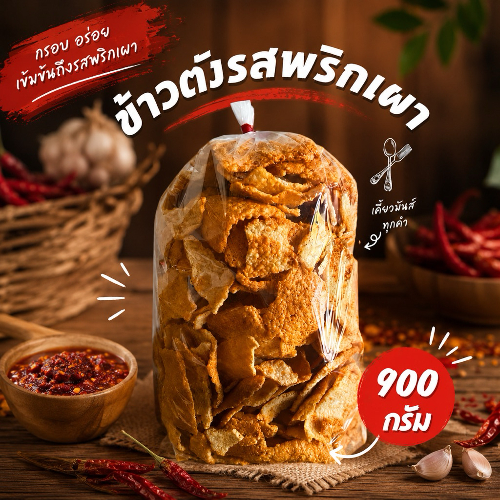 ข้าวตังเบรคแตก (รสพริกเผา/ไม่มีหมูหยอง) น้ำหนัก 900 กรัม