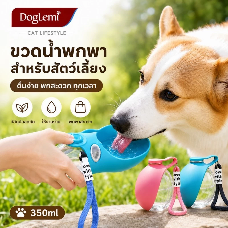【Doglemi】ขวดน้ำสัตว์เลี้ยง ขวดน้ำพกพา สแตนเลส 285ML ขวดน้ำหมา ขวดน้ำแมว พกเที่ยว Outdoor กันน้ำรั่ว ใช้งานสะดวก