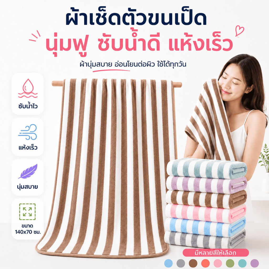 YJT-01 【ขนาด140x70ซม.】ผ้าเช็ดตัว ขนเป็ด  ผ้าขนหนูอาบน้ำ ขนนุ