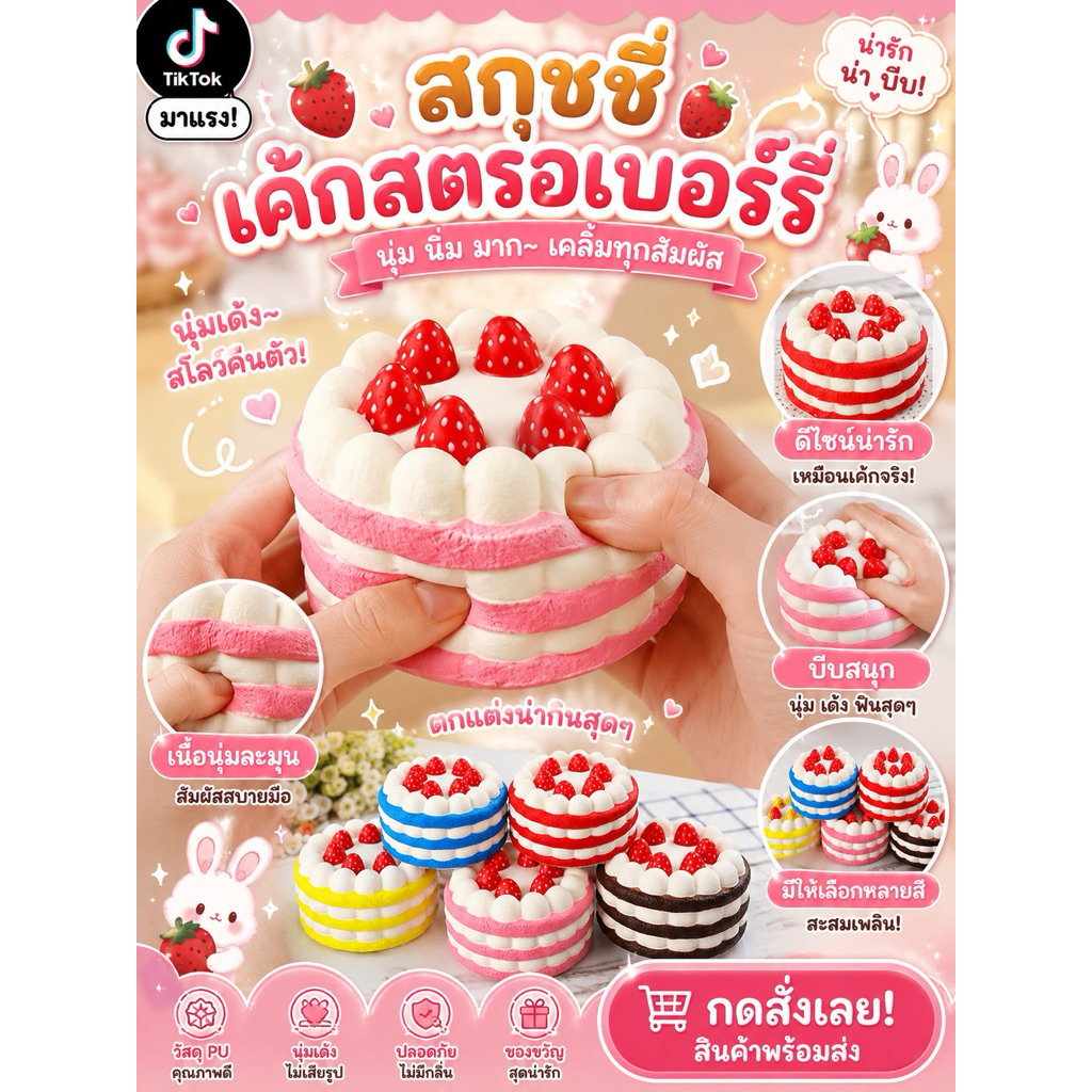(พร้อมส่ง)สกุชชี่เค้ก สีชมพู นุ่มนิ่ม สโลหอม