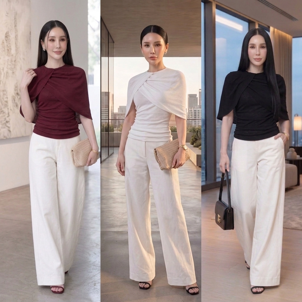 C666 เสื้อผู้หญิงดีไซน์ไขว้ไหล่ เรียบหรู (เฉพาะเสื้อ)