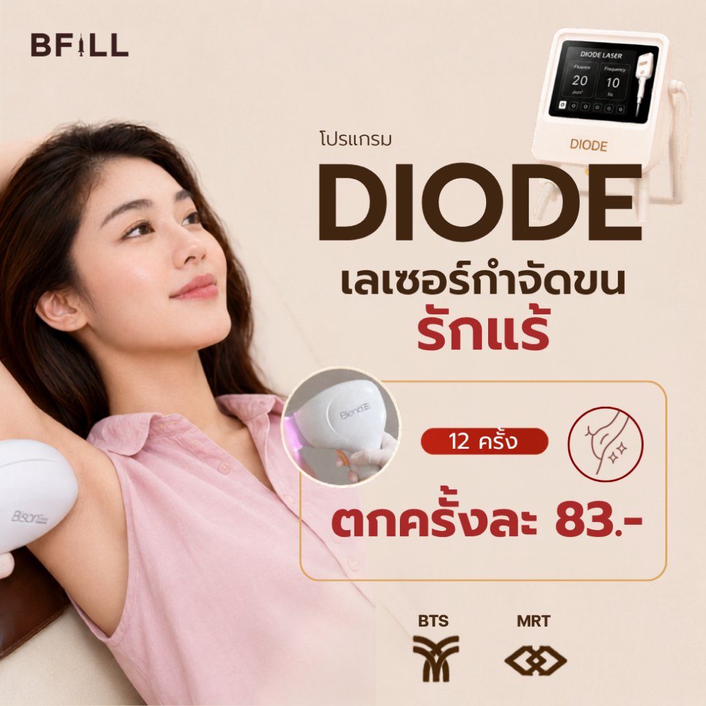 BFiLL โปรแกรม Diode Laser กำจัดขนรักเเร้ รักเเร้เนียน ลงลึกถึงรากขน ลดปัญหาขนคุด,ขนเป็นตอ เลเซอร์ขนบีฟิล