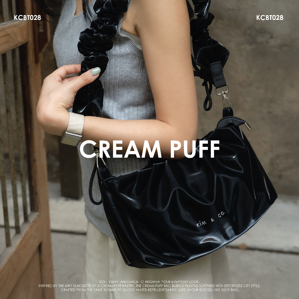 KIM&CO. ORIGINAL – CREAM PUFF BAG (KCBT028) กระเป๋าสะพายทรงพัฟนุ่มสำหรับใช้งานทุกวัน กันน้ำ น้ำหนักเบา