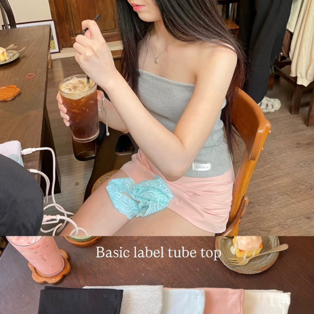Amber เกาะอก Basic label tube top