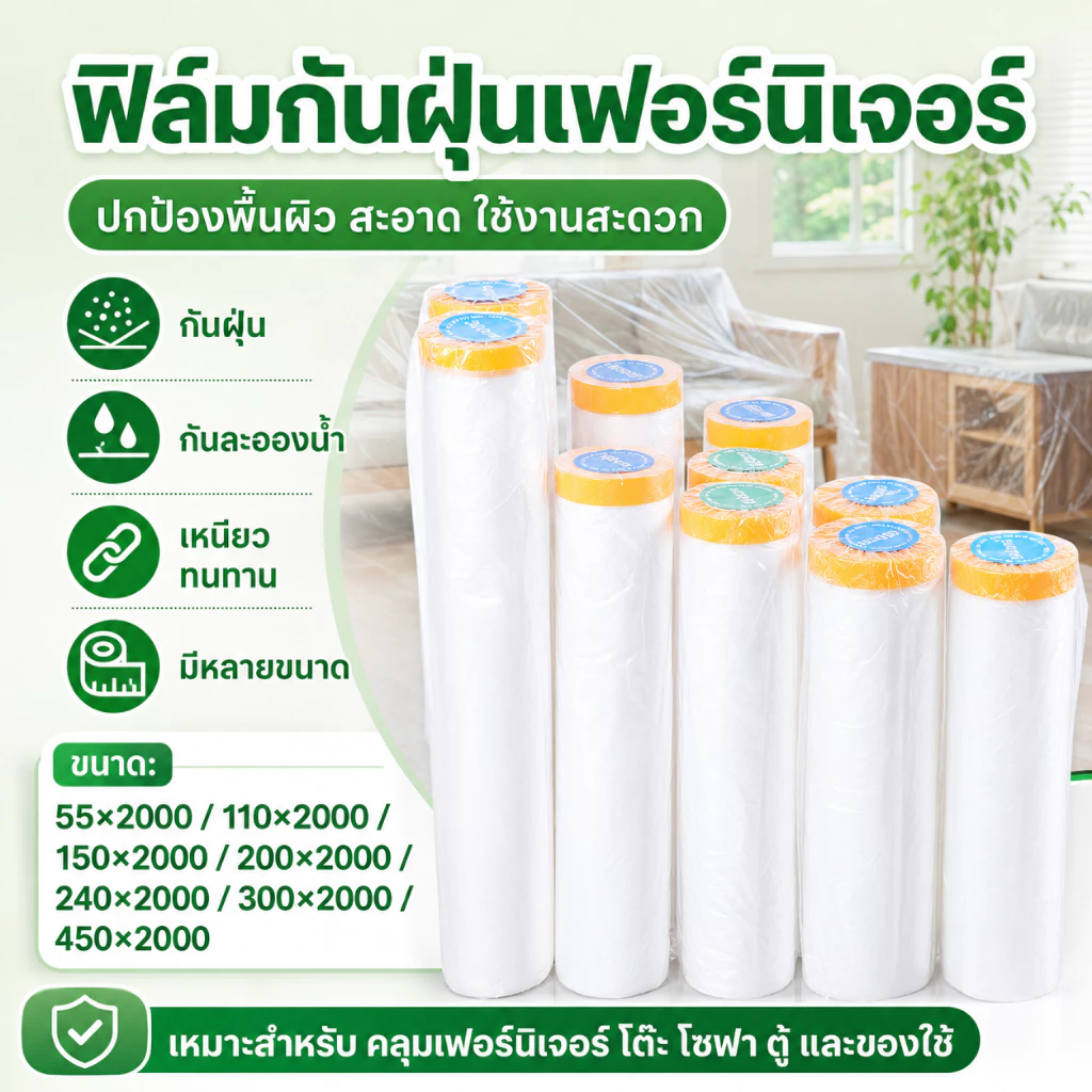 พลาสติกป้องกันฝุ่นเฟอร์นิเจอร์กันน้ำผ้าคลุมเตียงป้องกันฝุ่นละออง พลาสติกคลุมกันฝุ่นเฟอร์นิเจอร์