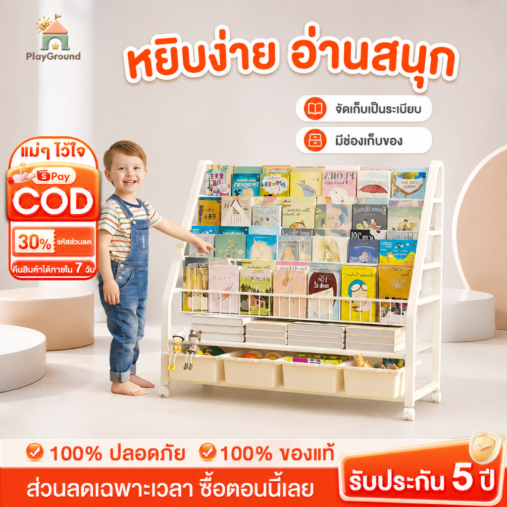 ชั้นวางหนังสือเด็ก ชั้นวางอเนกประสงค์ ชั้นเก็บของเล่น มีล้อเคลื่อนย้ายได้ ดีไซน์เก๋ ติดตั้งง่าย